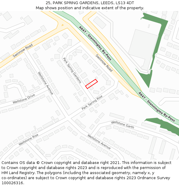 25, PARK SPRING GARDENS, LEEDS, LS13 4DT: Location map and indicative extent of plot