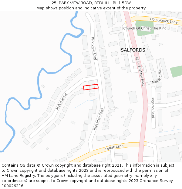 25, PARK VIEW ROAD, REDHILL, RH1 5DW: Location map and indicative extent of plot