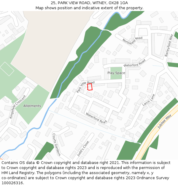 25, PARK VIEW ROAD, WITNEY, OX28 1GA: Location map and indicative extent of plot