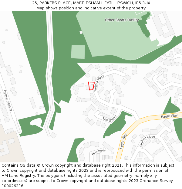 25, PARKERS PLACE, MARTLESHAM HEATH, IPSWICH, IP5 3UX: Location map and indicative extent of plot