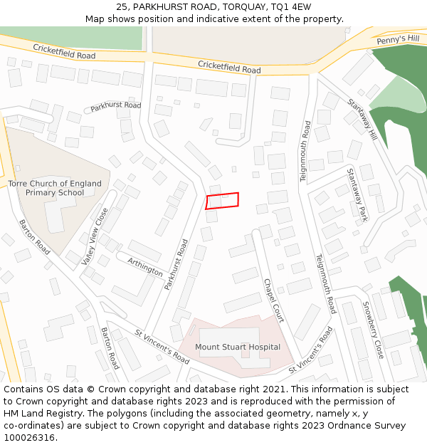 25, PARKHURST ROAD, TORQUAY, TQ1 4EW: Location map and indicative extent of plot