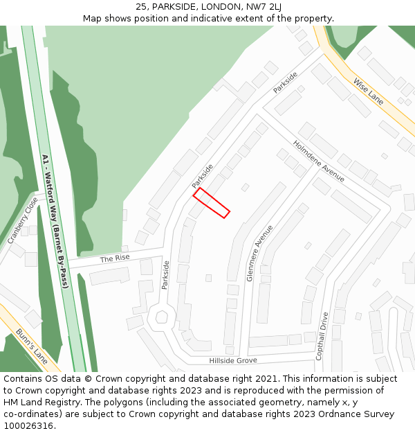 25, PARKSIDE, LONDON, NW7 2LJ: Location map and indicative extent of plot