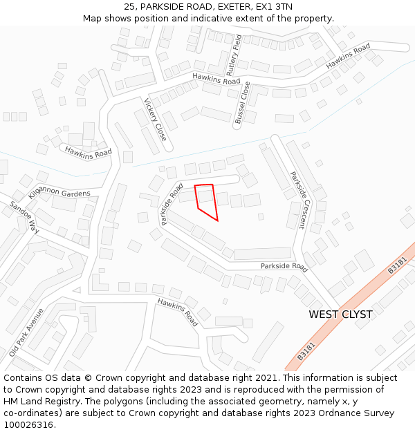 25, PARKSIDE ROAD, EXETER, EX1 3TN: Location map and indicative extent of plot