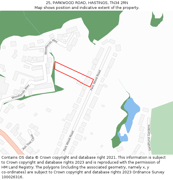25, PARKWOOD ROAD, HASTINGS, TN34 2RN: Location map and indicative extent of plot