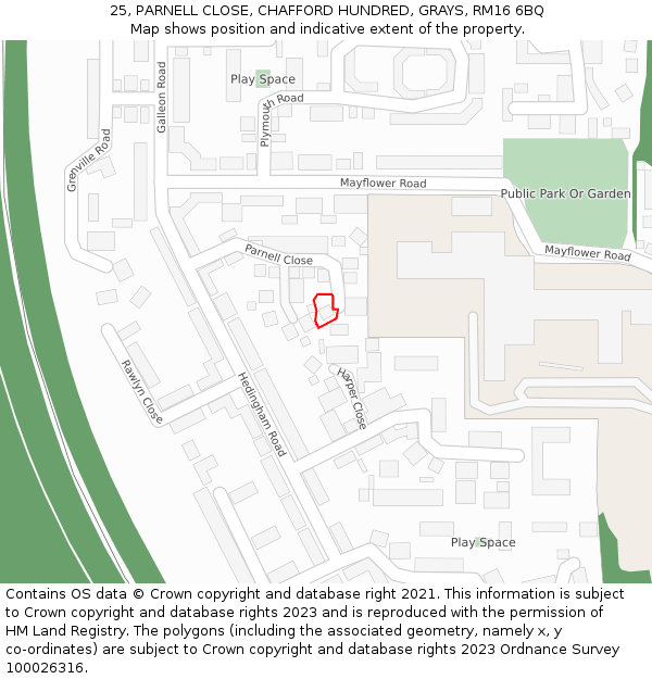 25, PARNELL CLOSE, CHAFFORD HUNDRED, GRAYS, RM16 6BQ: Location map and indicative extent of plot