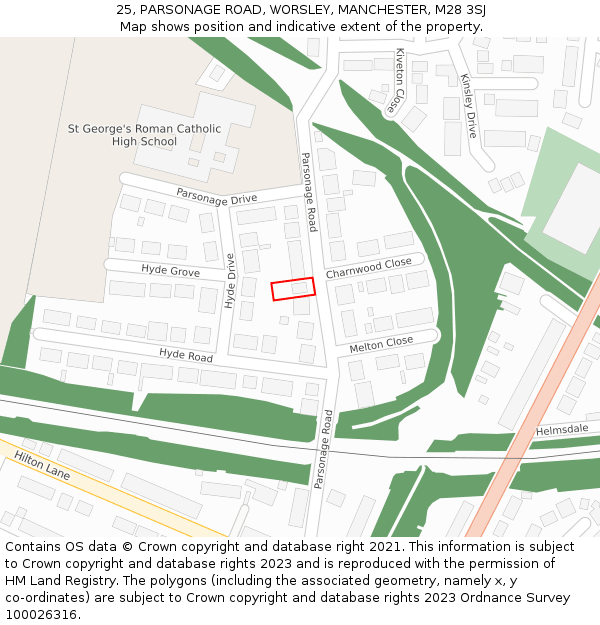 25, PARSONAGE ROAD, WORSLEY, MANCHESTER, M28 3SJ: Location map and indicative extent of plot