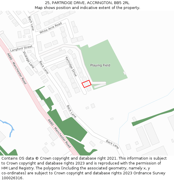 25, PARTRIDGE DRIVE, ACCRINGTON, BB5 2RL: Location map and indicative extent of plot