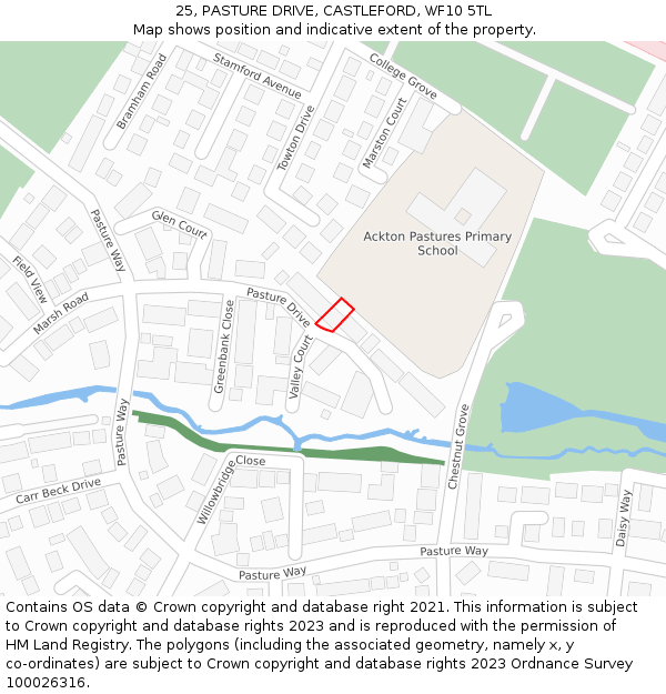 25, PASTURE DRIVE, CASTLEFORD, WF10 5TL: Location map and indicative extent of plot