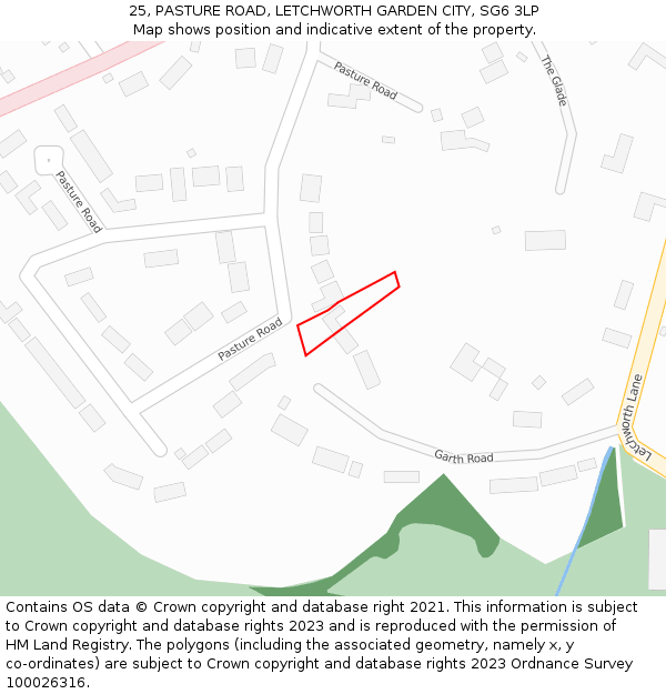 25, PASTURE ROAD, LETCHWORTH GARDEN CITY, SG6 3LP: Location map and indicative extent of plot