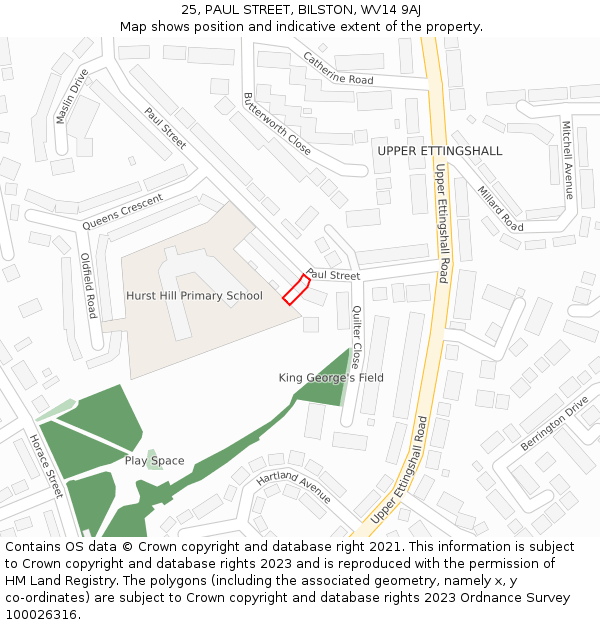25, PAUL STREET, BILSTON, WV14 9AJ: Location map and indicative extent of plot