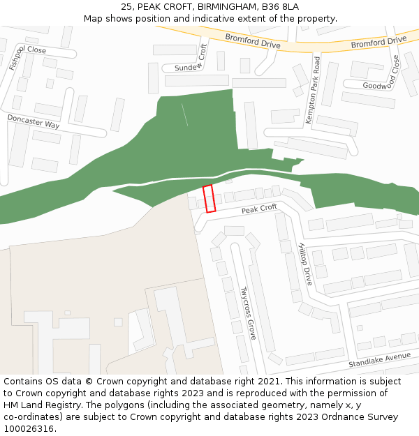 25, PEAK CROFT, BIRMINGHAM, B36 8LA: Location map and indicative extent of plot