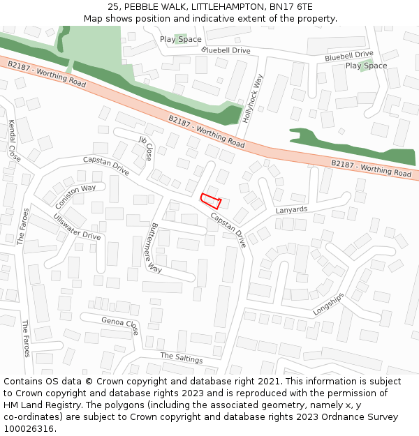 25, PEBBLE WALK, LITTLEHAMPTON, BN17 6TE: Location map and indicative extent of plot