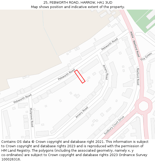 25, PEBWORTH ROAD, HARROW, HA1 3UD: Location map and indicative extent of plot