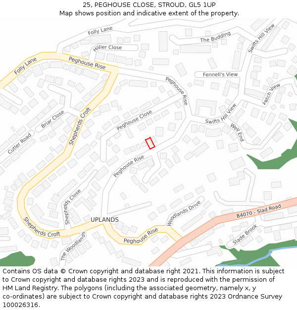 25, PEGHOUSE CLOSE, STROUD, GL5 1UP: Location map and indicative extent of plot