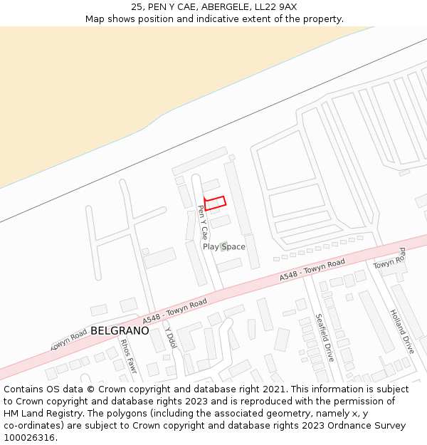 25, PEN Y CAE, ABERGELE, LL22 9AX: Location map and indicative extent of plot