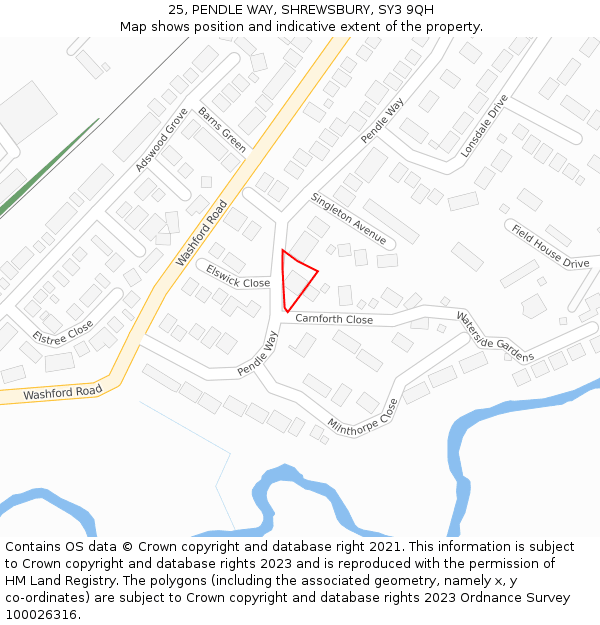 25, PENDLE WAY, SHREWSBURY, SY3 9QH: Location map and indicative extent of plot