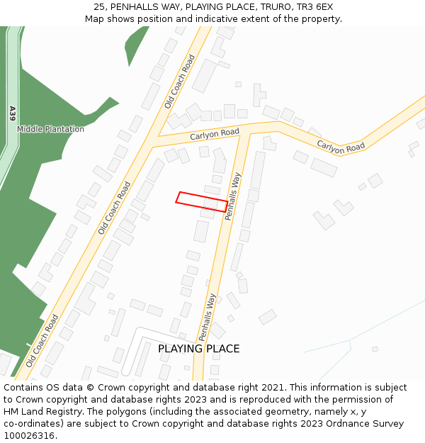 25, PENHALLS WAY, PLAYING PLACE, TRURO, TR3 6EX: Location map and indicative extent of plot