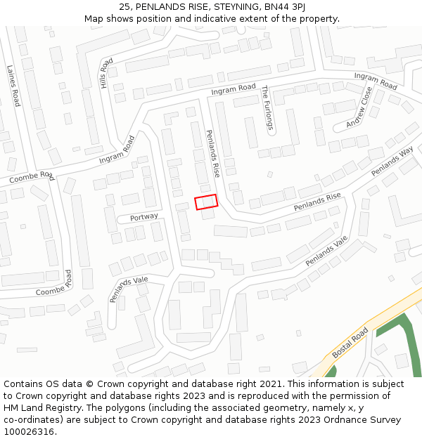 25, PENLANDS RISE, STEYNING, BN44 3PJ: Location map and indicative extent of plot