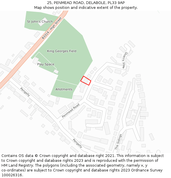 25, PENMEAD ROAD, DELABOLE, PL33 9AP: Location map and indicative extent of plot