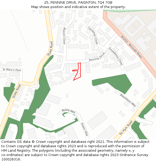 25, PENNINE DRIVE, PAIGNTON, TQ4 7GB: Location map and indicative extent of plot