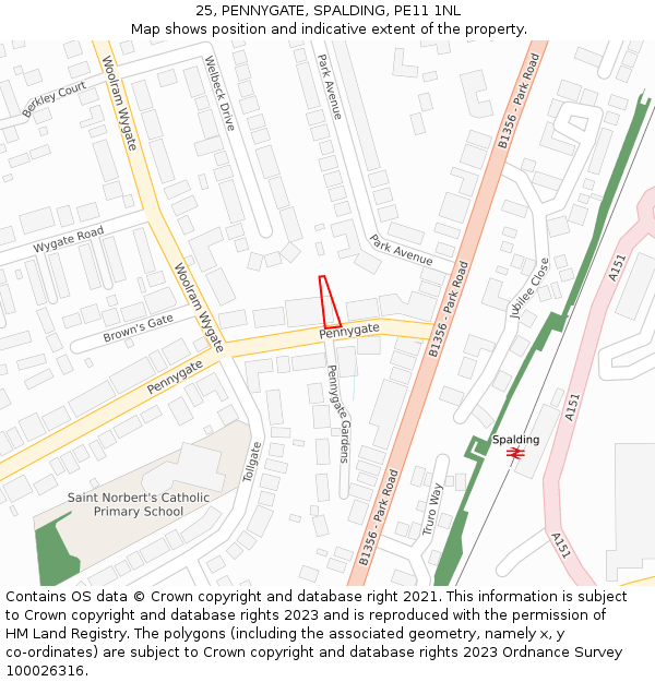 25, PENNYGATE, SPALDING, PE11 1NL: Location map and indicative extent of plot