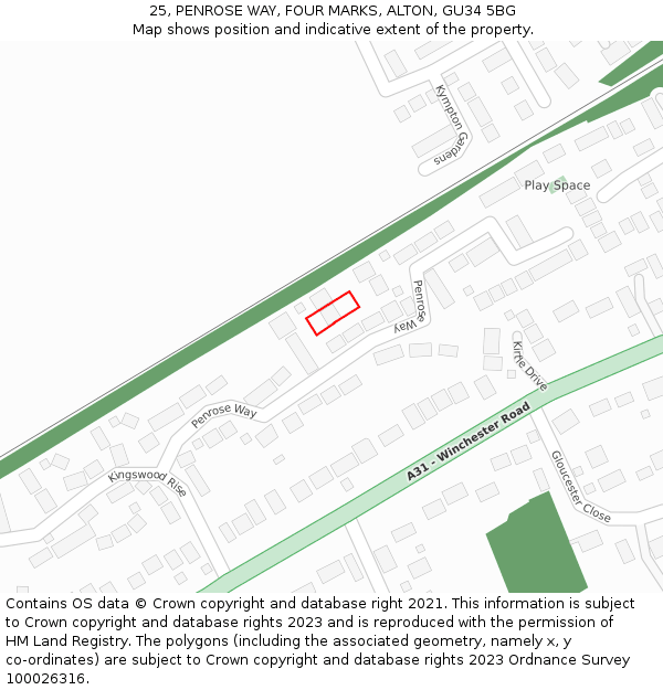 25, PENROSE WAY, FOUR MARKS, ALTON, GU34 5BG: Location map and indicative extent of plot