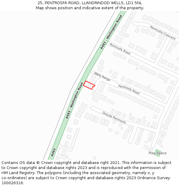 25, PENTROSFA ROAD, LLANDRINDOD WELLS, LD1 5NL: Location map and indicative extent of plot