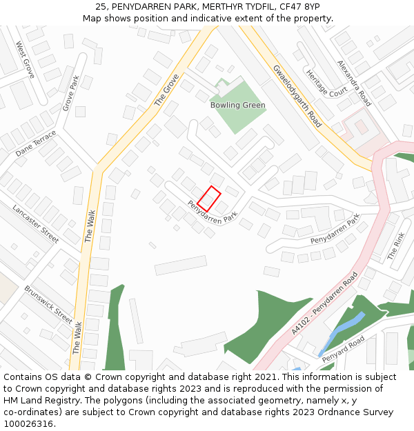 25, PENYDARREN PARK, MERTHYR TYDFIL, CF47 8YP: Location map and indicative extent of plot