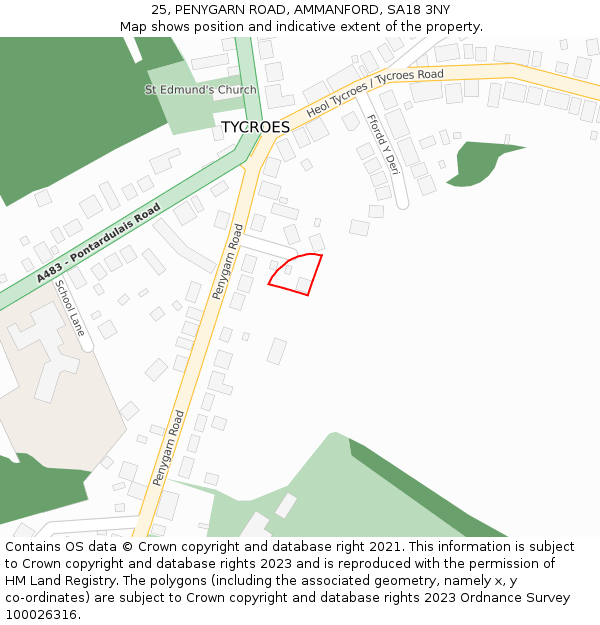 25, PENYGARN ROAD, AMMANFORD, SA18 3NY: Location map and indicative extent of plot