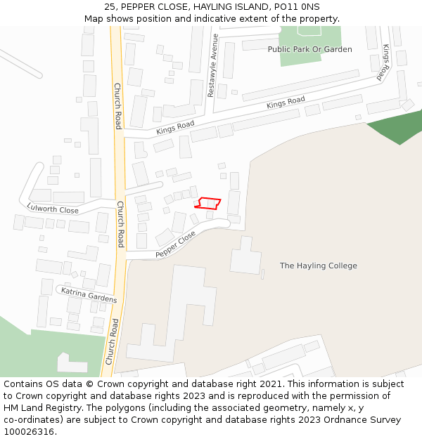 25, PEPPER CLOSE, HAYLING ISLAND, PO11 0NS: Location map and indicative extent of plot