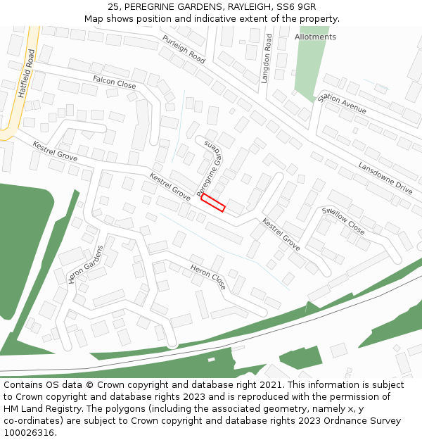 25, PEREGRINE GARDENS, RAYLEIGH, SS6 9GR: Location map and indicative extent of plot