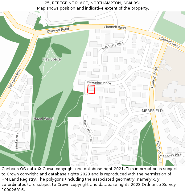 25, PEREGRINE PLACE, NORTHAMPTON, NN4 0SL: Location map and indicative extent of plot