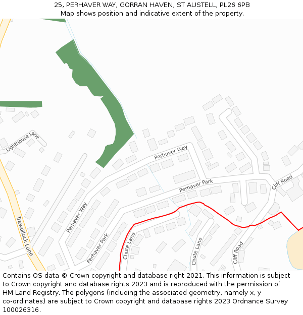 25, PERHAVER WAY, GORRAN HAVEN, ST AUSTELL, PL26 6PB: Location map and indicative extent of plot