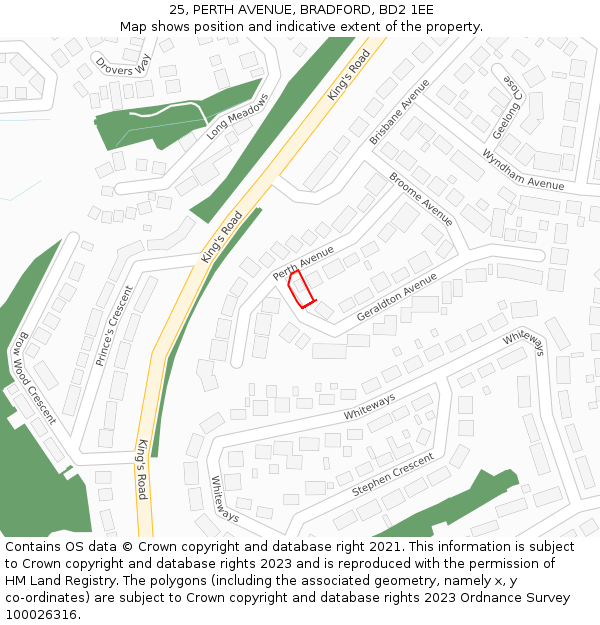 25, PERTH AVENUE, BRADFORD, BD2 1EE: Location map and indicative extent of plot