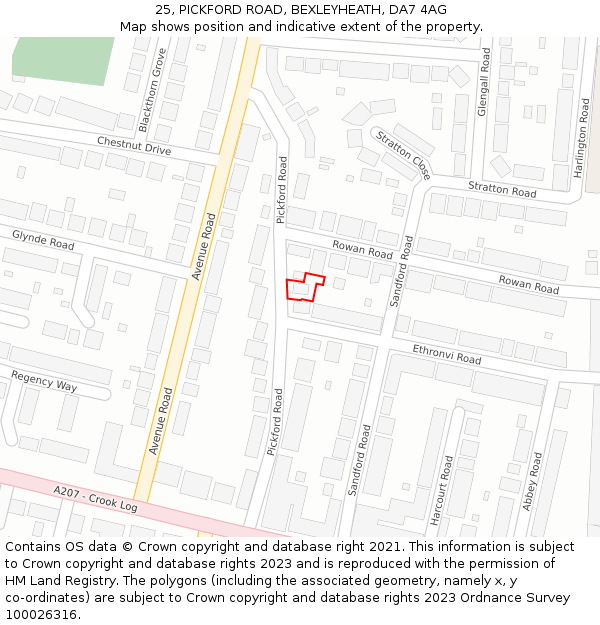 25, PICKFORD ROAD, BEXLEYHEATH, DA7 4AG: Location map and indicative extent of plot