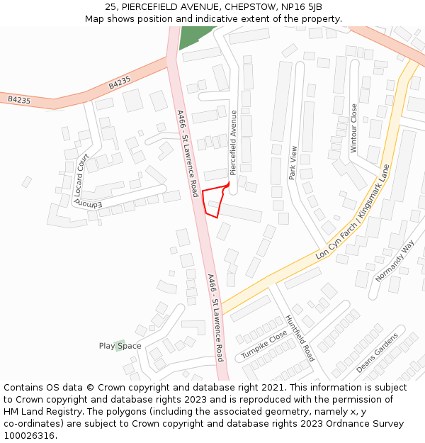 25, PIERCEFIELD AVENUE, CHEPSTOW, NP16 5JB: Location map and indicative extent of plot