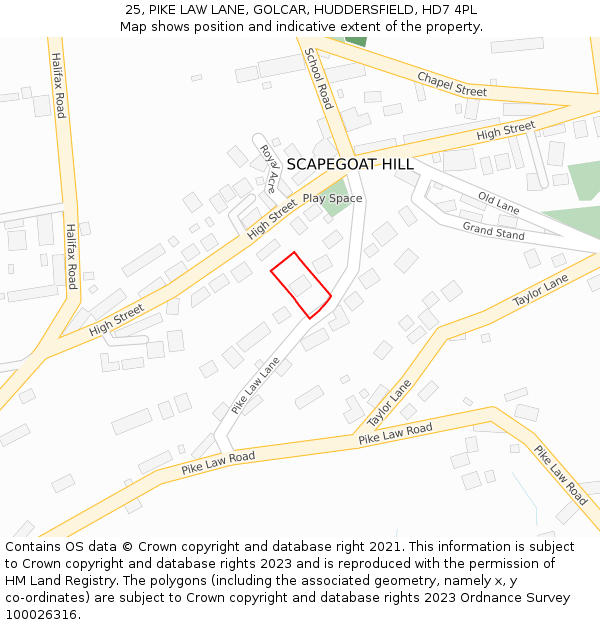 25, PIKE LAW LANE, GOLCAR, HUDDERSFIELD, HD7 4PL: Location map and indicative extent of plot