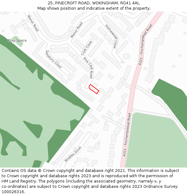25, PINECROFT ROAD, WOKINGHAM, RG41 4AL: Location map and indicative extent of plot