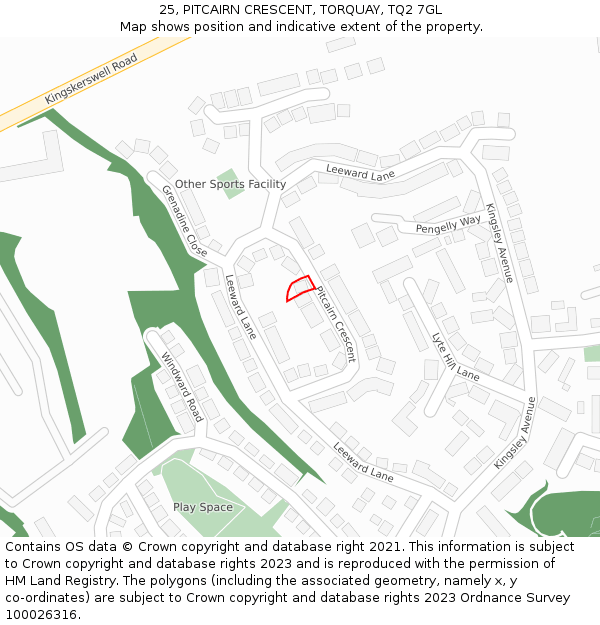 25, PITCAIRN CRESCENT, TORQUAY, TQ2 7GL: Location map and indicative extent of plot