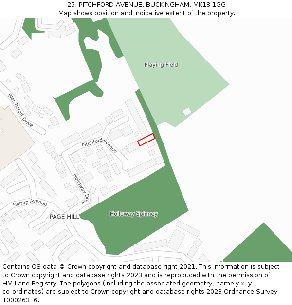 25, PITCHFORD AVENUE, BUCKINGHAM, MK18 1GG: Location map and indicative extent of plot