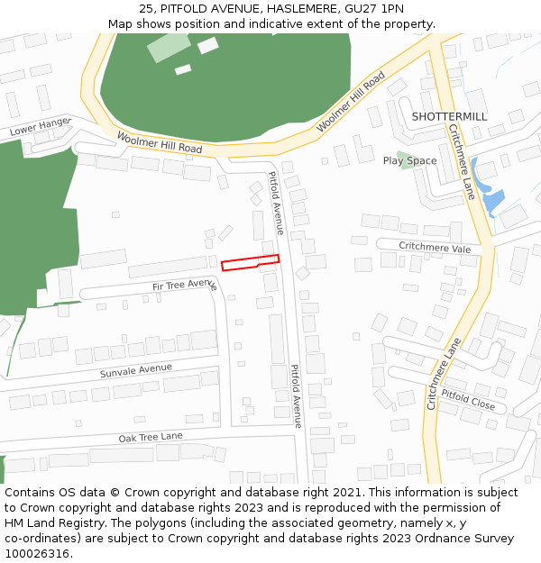 25, PITFOLD AVENUE, HASLEMERE, GU27 1PN: Location map and indicative extent of plot