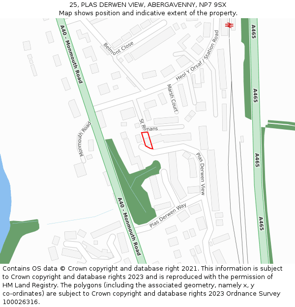 25, PLAS DERWEN VIEW, ABERGAVENNY, NP7 9SX: Location map and indicative extent of plot