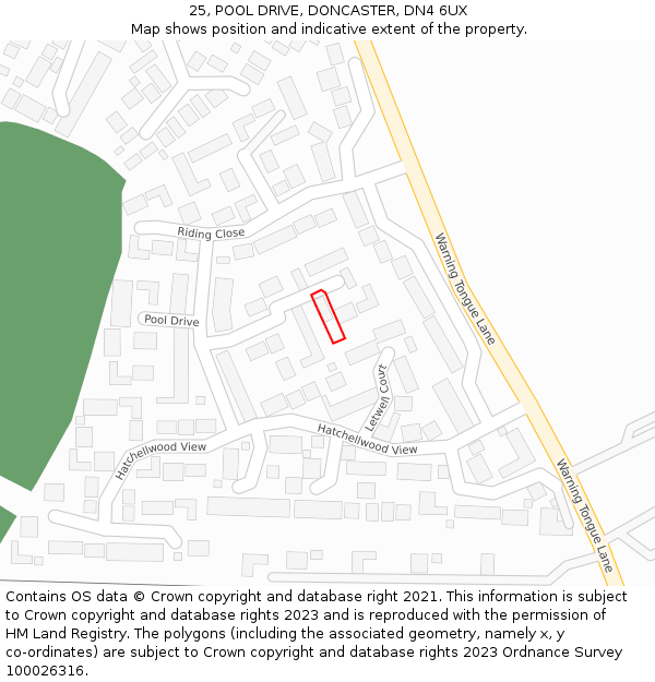 25, POOL DRIVE, DONCASTER, DN4 6UX: Location map and indicative extent of plot