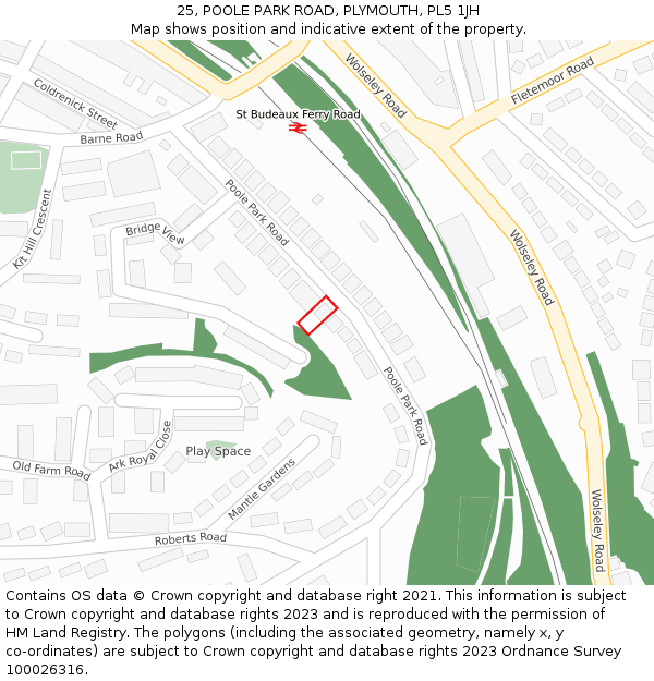 25, POOLE PARK ROAD, PLYMOUTH, PL5 1JH: Location map and indicative extent of plot
