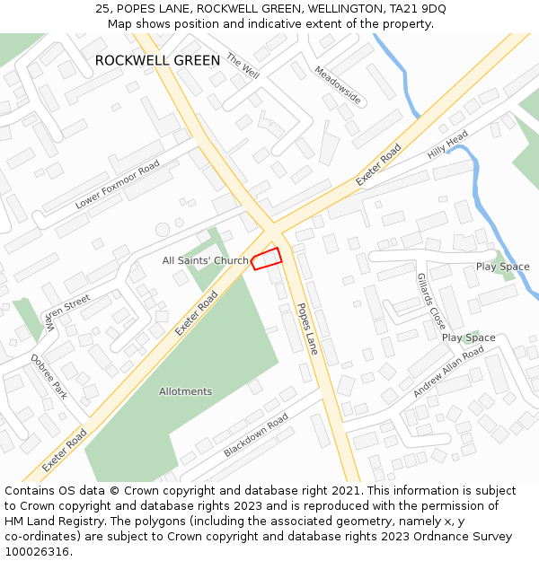 25, POPES LANE, ROCKWELL GREEN, WELLINGTON, TA21 9DQ: Location map and indicative extent of plot