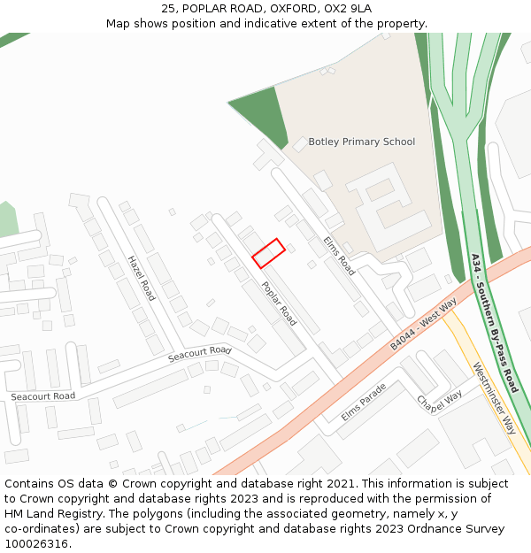 25, POPLAR ROAD, OXFORD, OX2 9LA: Location map and indicative extent of plot