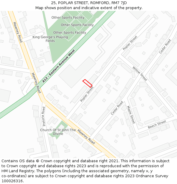 25, POPLAR STREET, ROMFORD, RM7 7JD: Location map and indicative extent of plot