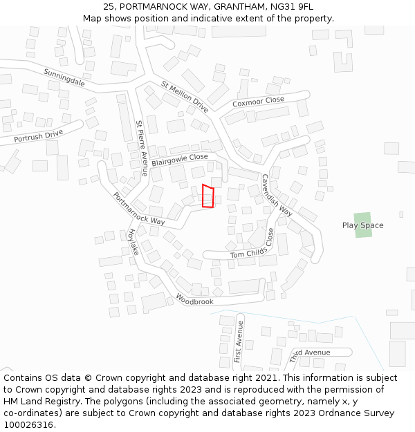 25, PORTMARNOCK WAY, GRANTHAM, NG31 9FL: Location map and indicative extent of plot