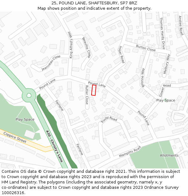 25, POUND LANE, SHAFTESBURY, SP7 8RZ: Location map and indicative extent of plot