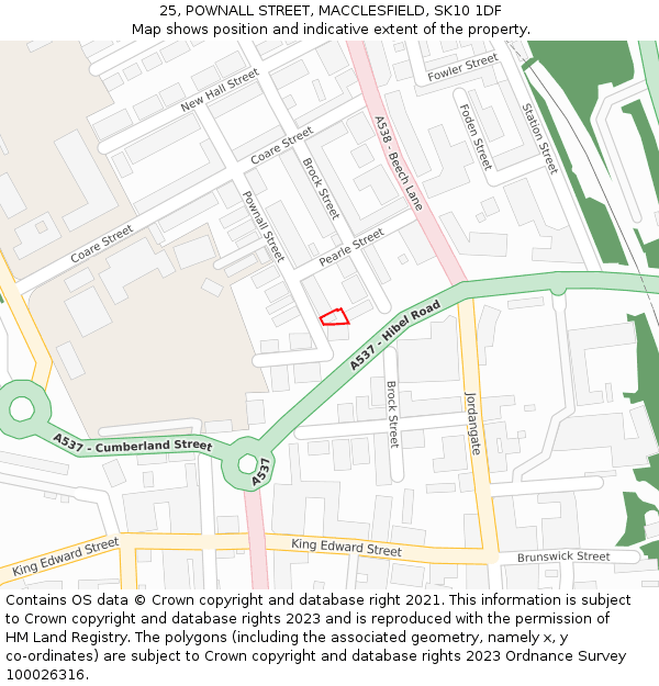 25, POWNALL STREET, MACCLESFIELD, SK10 1DF: Location map and indicative extent of plot